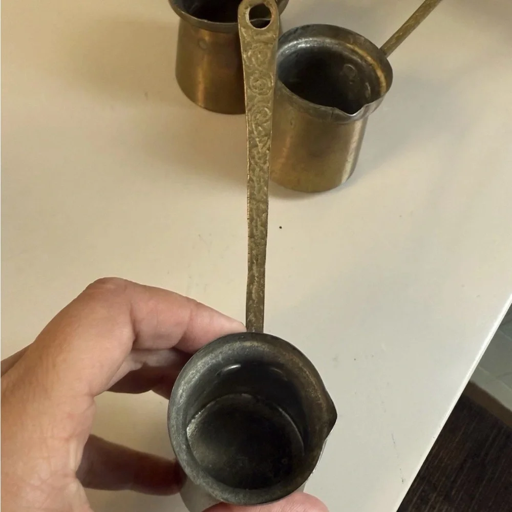 Vintage Engraved Brass‎ Turkish Dallah Handle Coffee Pot With 3 Pour Cups